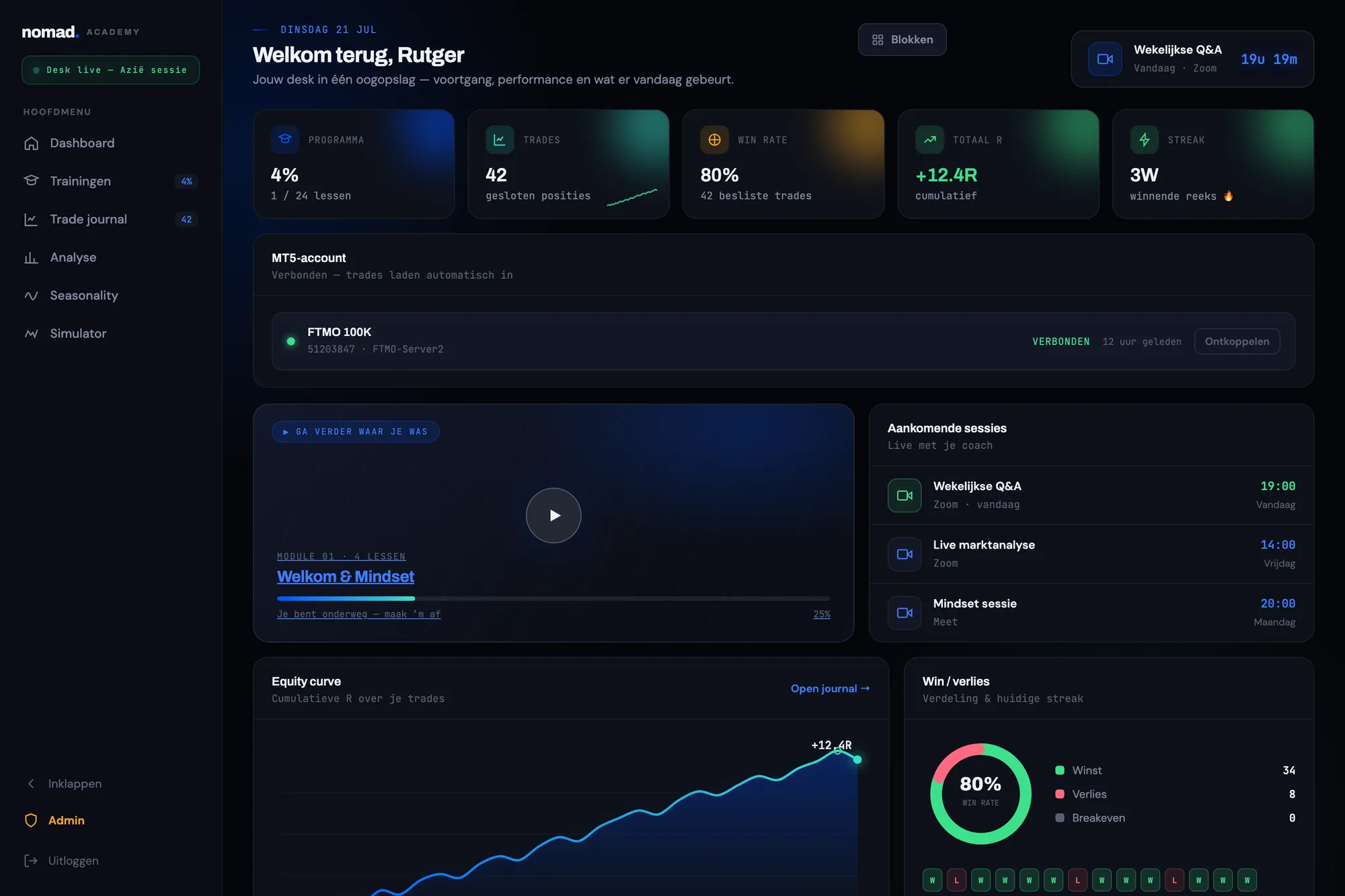 NOMAD Academy dashboard